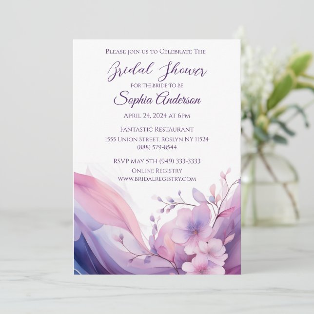 Invitación Flores de cerezo acuáticas- Ducha de novia- (Anverso de pie)