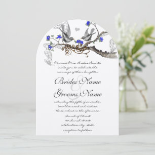 Invitación Flores de cerezo azules reales pájaros grises vint