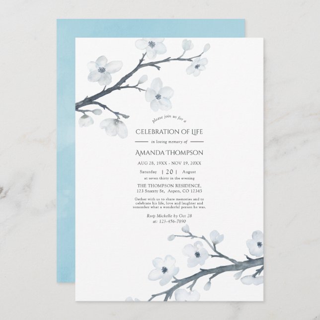 Invitación Flores de cerezo blanco celebración de la foto de  (Anverso / Reverso)
