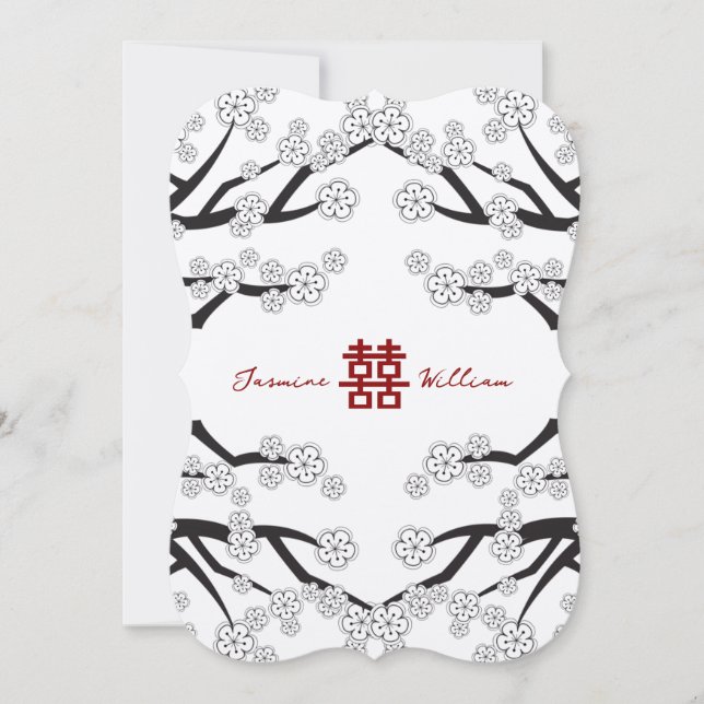 Invitación Flores de cerezo blanco doble Boda chino Xi (Anverso)