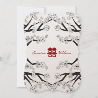 Invitación Flores de cerezo blanco doble Boda chino Xi