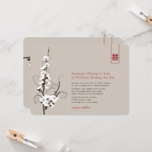 Invitación Flores de cerezo blanco Sakura Swirle Boda asiátic