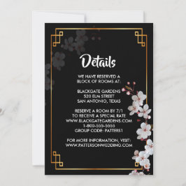 Invitación Flores de cerezo blanco y envolvente de marco dora