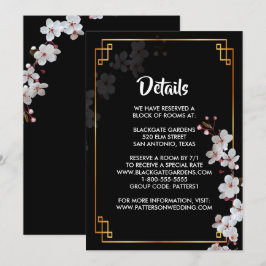 Invitación Flores de cerezo blanco y envolvente de marco dora