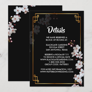 Invitación Flores de cerezo blanco y envolvente de marco dora