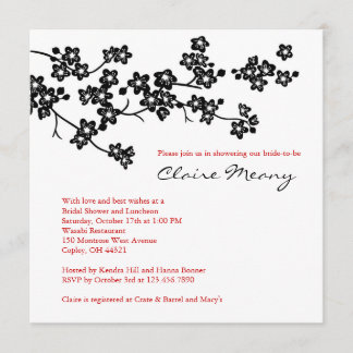 Invitación Flores de cerezo blanco y negro
