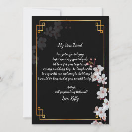 Invitación Flores de cerezo blanco y oro será mi novia