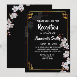 Invitación Flores de cerezo blanco y recepción de marco dorad
