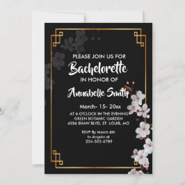 Invitación Flores de cerezo blanco y soltero de marco dorado