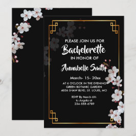 Invitación Flores de cerezo blanco y soltero de marco dorado