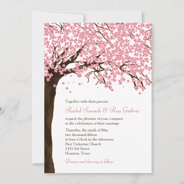 Invitación Flores de cerezo / Boda de acuarela Sakura (Anverso)