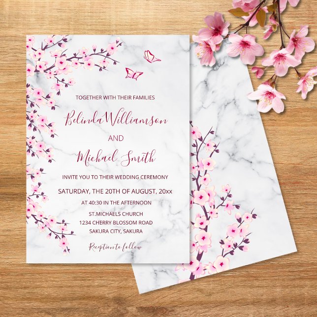 Invitación Flores de cerezo | Boda de mármol floral (Subido por el creador)