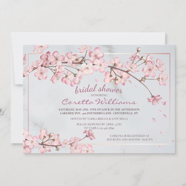 Invitación Flores de cerezo con ducha de novia (Anverso)