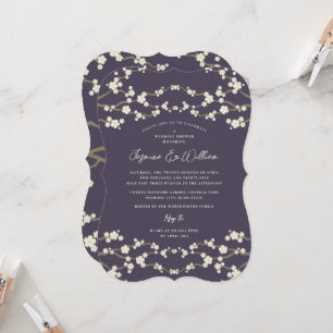 Invitación Flores de Cerezo Crema Sakura Moradas Boda Asiátic