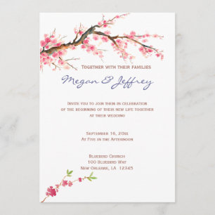 Invitación Flores de cerezo de la acuarela en rosa y crema