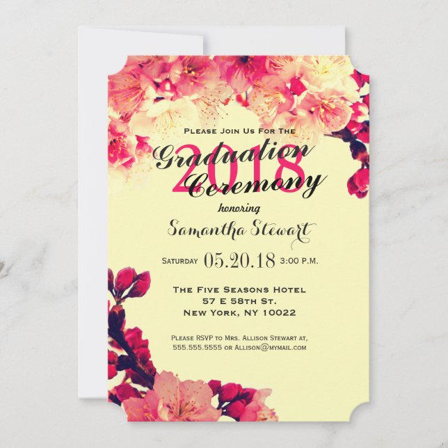 Invitación Flores de cerezo elegante y rústico en amarillo vi (Anverso)