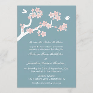 Invitación Flores de cerezo en azul