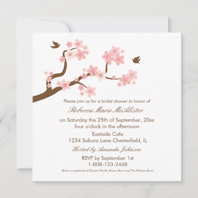 Invitación Flores de cerezo en una ducha de novia blanca invi (Anverso)