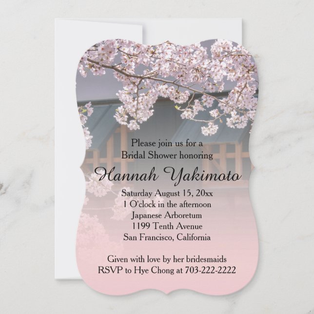 Invitación Flores de cerezo invitan a la ducha de novia (Anverso)