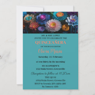 Invitación Flores de Cerezo Mariposas Dorado Rosa Quinceañera