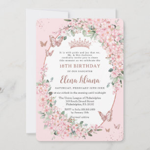 Invitación Flores de cerezo Mariposas Florales 18 cumpleaños
