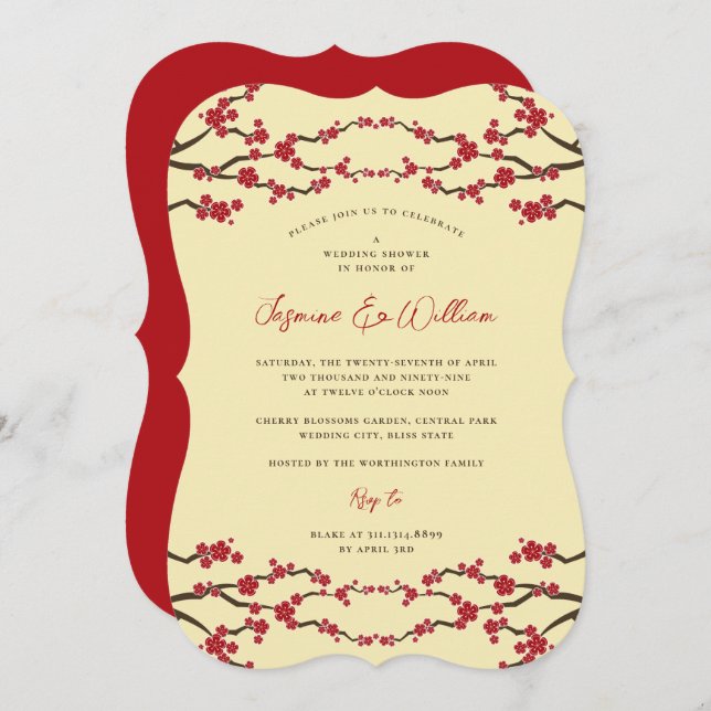 Invitación Flores de cerezo rojo Sakura ducha de matrimonio a (Anverso / Reverso)