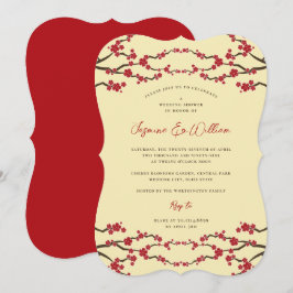 Invitación Flores de cerezo rojo Sakura ducha de matrimonio a