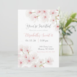 Invitación Flores de cerezo rosa color de agua dulce 16