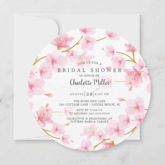 Invitación Flores de cerezo rosa ducha de novia (Anverso)