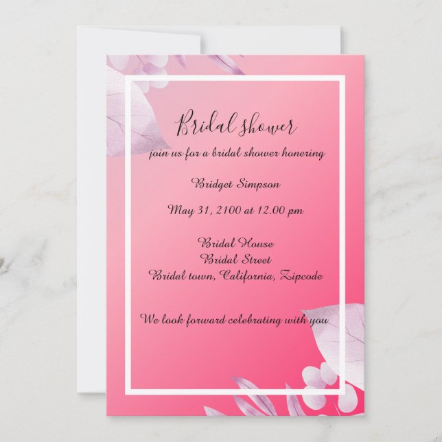 Invitación flores de cerezo rosa elegante verde ducha de novi (Anverso)