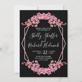 Invitación Flores De Cerezo Rosa En El Boda Negro