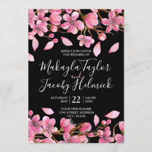 Invitación Flores De Cerezo Rosa En El Boda Negro