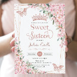 Invitación Flores de cerezo Rosa Mariposas de oro dulce 16<br><div class="desc">Personalice esta bonito de flores de cerezo Sweet 16 cumpleaños invitación fácil y rápidamente. Simplemente haga clic en el botón Editar usando herramientas de diseño para editar los textos, cambiar fuentes y colores de fuentes. Con hermosas flores de cerezo acuarela, mariposas doradas subió y un marco geométrico oro rosa. Elementos...</div>
