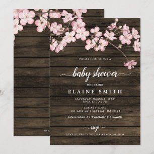 Invitación Flores de cerezo rosa Sakura de madera Baby Shower