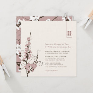 Invitación Flores de cerezo rosa Sakura Swirle Boda asiático