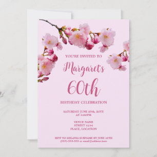 Invitación Flores de Cerezo Rosadas Cumpleaños 60