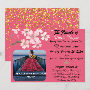 Invitación Flores de cerezo rosadas   Foto Quinceañera