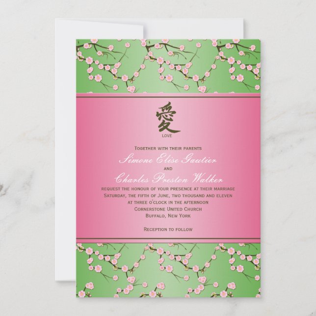 Invitación Flores de cerezo rosadas y verdes que casan la (Anverso)