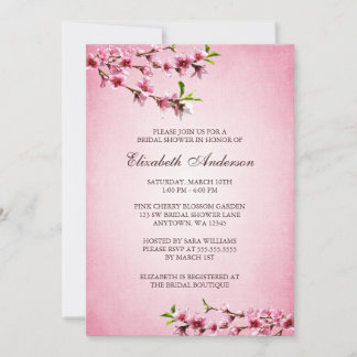 Invitación Flores de cerezo rosado Ducha de novia Tan vintage