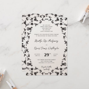 Invitación Flores de cerezo Sakura negro Boda asiático elegan
