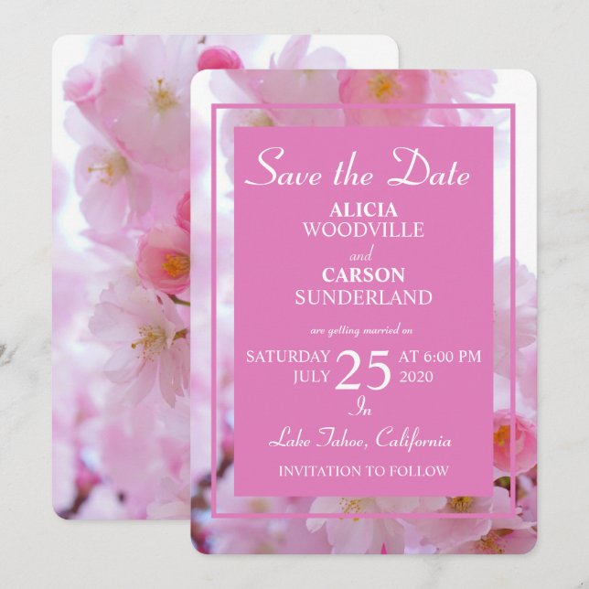 Invitación Flores de cerezo salvan la fecha (Anverso / Reverso)