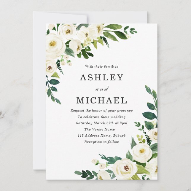 Invitación Flores de champán blanco - Boda elegante moderna (Anverso)