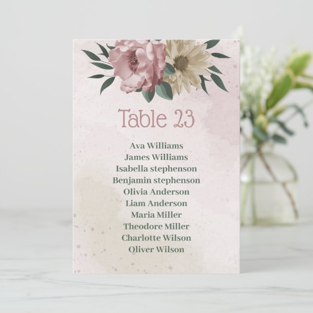 Invitación flores de champán rosa carta de asiento botánico (Anverso de pie)