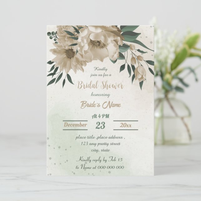 Invitación flores de champán verde ducha de novia (Anverso de pie)