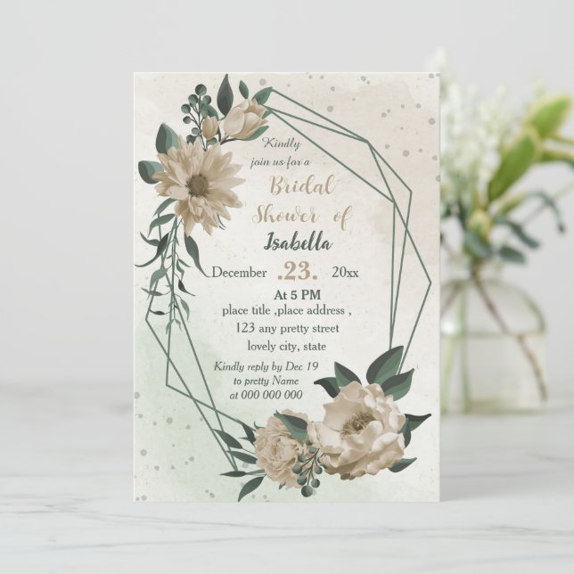 Invitación flores de champán verde ducha de novia (Anverso de pie)