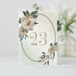Invitación flores de champán verde número de tabla geométrica