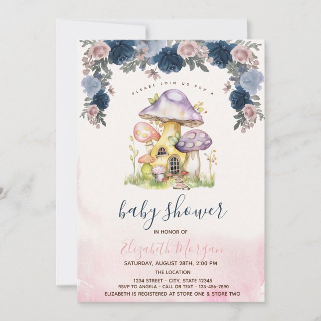 Invitación Flores de champiñones coloridas Baby Shower (Anverso)