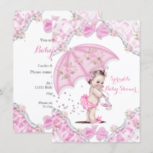 Invitación Flores de Chica de paraguas rosados de Baby Shower
