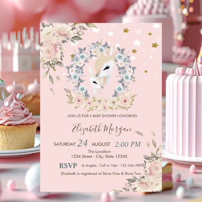 Invitación Flores de ciervo para bebés, Baby Shower para estr (Subido por el creador)