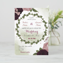 Invitación flores de ciruela rosa burgundy boda de guirnalda 